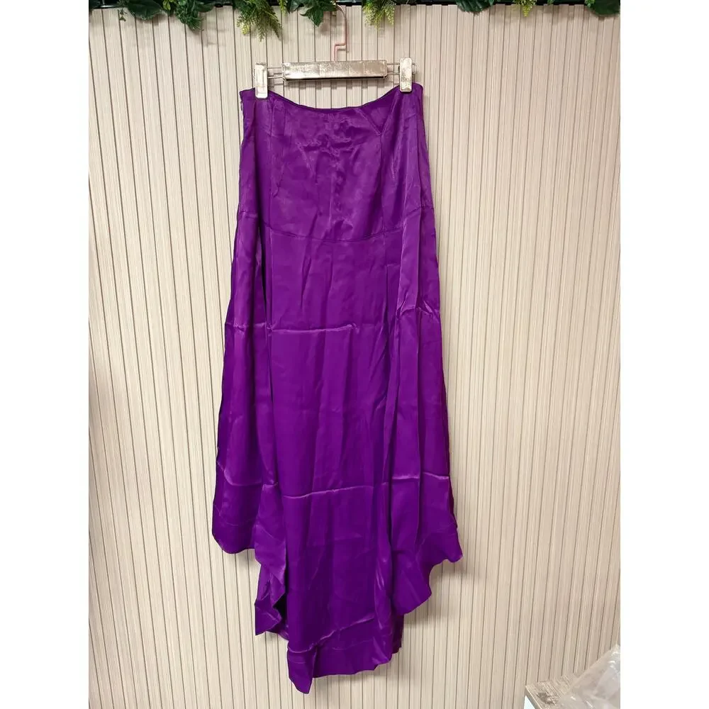 Karen Millen Satin Pleated Woven Midaxi Skirt Purple Size 8 - Picture 2 of 16